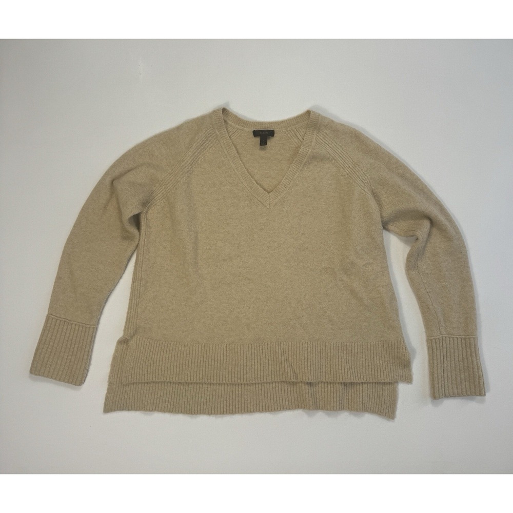 J Crew Womens Medium Alpaca Merino Wool V-Neck Pullover Sweater Beige Cabin Knit